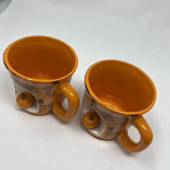 Set of 2 MARKET FINDS Coffee Mug Orange Happy Harvest Figural Ceramic Pumpkins - Picture 9 of 11